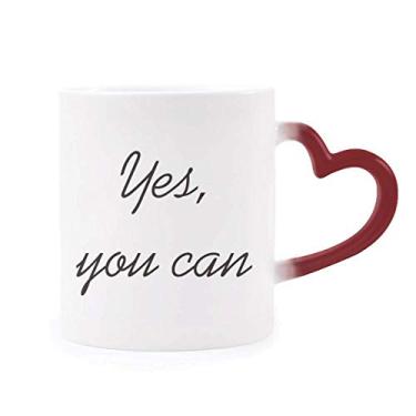 Imagem de Caneca de grés com frases inspiradoras Yes You Can sensível ao calor que muda de cor vermelha