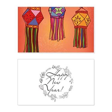 Imagem de Lanterna chinesa ilustração colorida festival de ano novo cartão felicitações Bless mensagem presente