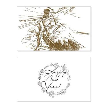 Imagem de The Great Wall China Landmark Sketch Cartão de felicitações de Ano Novo Bless Message Present