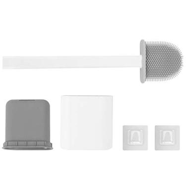 Imagem de Cabilock Conjunto de escova de vaso sanitário e suporte de silicone, cabo longo, escova de vaso sanitário, cerdas, kit de escova de limpeza para banheiro