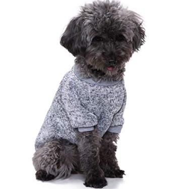 Imagem de CHBORLESS Pet Dog suéter de tricô clássico quente inverno filhote de cachorro casaco macio suéter roupas para cães pequenos (P, cinza)