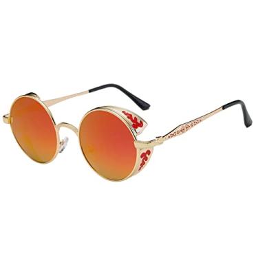 Imagem de Óculos de Sol Polarizados Steampunk Masculino/Feminino Redondo Metal Esculpido Óculos de Sol Vintage Gótico UV400 Óculos de Sol, C4,2. Estojo de Óculos Marrom