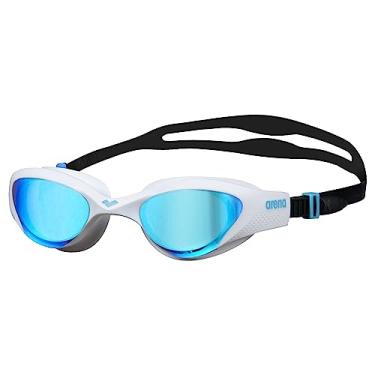Imagem de Arena Óculos de natação unissex adulto The One para homens e mulheres, ajuste à prova d'água, à prova de órbita, lentes espelhadas revestidas antiembaçantes, azul/branco/preto