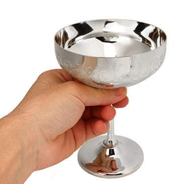 Imagem de Yosoo Cálice de aço inoxidável 304, taça de champanhe de metal, copo de vinho tinto gravado para festa de bar, copos decorativos, casuais e elegantes, para piqueniques, refeições diárias ou refeições gourmet (espelho de orelha de flor)