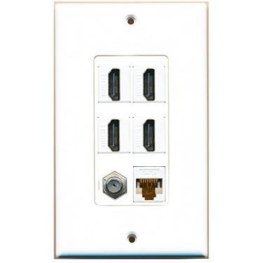 Imagem de RiteAV - Cabo HDMI 1 Coaxial de 4 portas TV- Placa de parede branca Ethernet F-Type 1 Cat6, Branco
