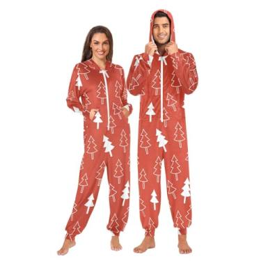 Imagem de JUNZAN Macacão de árvore de Natal adulto macacão vermelho pijama para adultos fantasia engraçada com capuz roupa de dormir P, Árvore de Natal, M