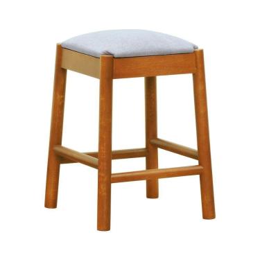 Imagem de Banco Baixo Amber Madeira Maciça - Amêndoa Assento Estofado Linho Bege Mescla Impermeável