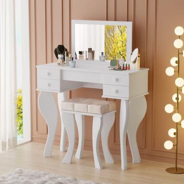 Imagem de Mini Penteadeira Infantil para Meninas com Banqueta Branco