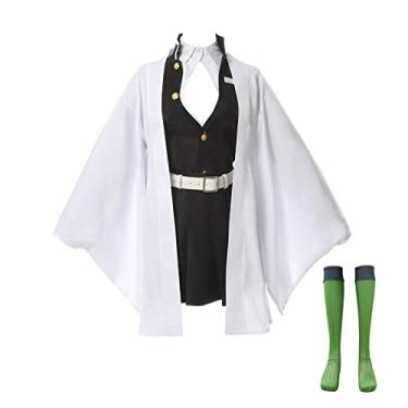 Imagem de CR ROLECOS Mitsuri Kanroji Cosplay Costume for Mitsuri Cosplay Kimono Outfit Robe Uniform Suit Halloween M