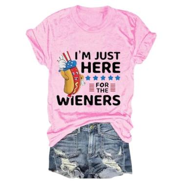 Imagem de Camiseta feminina Independence Day 4th of July Hot Dog Funny Graphic Shirts gola redonda manga curta, rosa, M