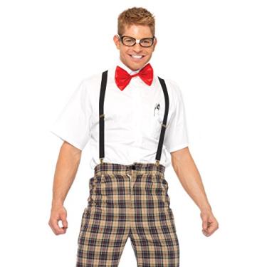 Imagem de Leg Avenue 4 peças para adultos. Nerdy Ned, calça xadrez, suspensórios, gravata borboleta, óculos fantasias de tamanho adulto, Marrom, P
