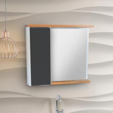 Imagem de Armario Para Banheiro Espelheira Deck Com Compartimento Lateral 58cm Branco Grafite