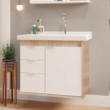 Imagem de Gabinete Toucador Para Banheiro Unik Com Cuba 65cm Maple/Branco