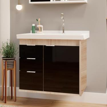 Imagem de Gabinete Toucador Para Banheiro Unik Com Cuba 65cm Maple/Preto