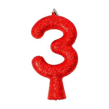 Imagem de Vela Puro Glitter Vermelha N 3 - Embalagem com 1 unidade.