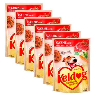 Imagem de Kit 6 Ração Úmida para Cachorro Keldog Sabor Carne com Ervilha e Cenou