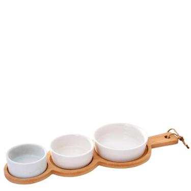 Imagem de Conjunto para Petisco 35x11Cm Cerâmica/Bambu 4 Peças - Mai Home