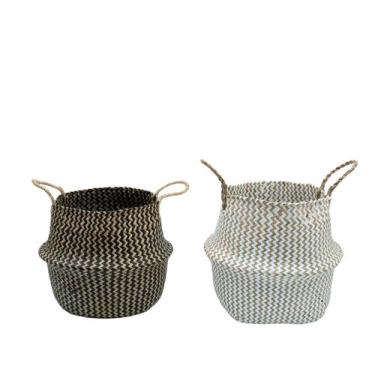 Imagem de Kit 2 cestos organizadores multiuso decorativo branco e marrom seagras