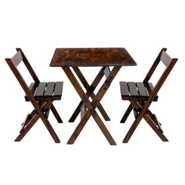 Imagem de Conjunto Mesa Dobrável para Bar e Lanchonetes 60x60cm com 2 Cadeiras e