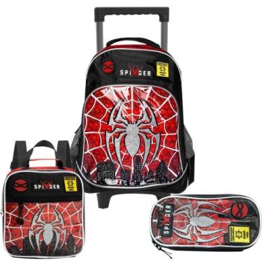 Imagem de Kit Mochila De Rodinhas Lancheira Estojo Spider Attention - Denlex, Pr