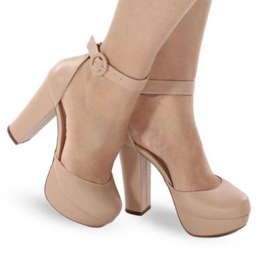 Imagem de Sapato Boneca Meia Pata Salto Grosso Alto P8 - Modarpe, Nude, 36