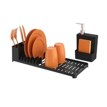 Imagem de Escorredor de Louça + Dispenser e Porta Talher Preto - Coza 10941/0008