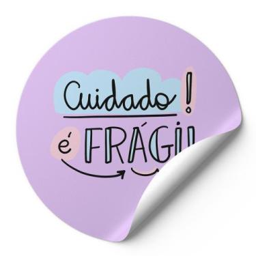Imagem de 120 Etiquetas Auto Colante Adesivos Redondos Cuidado É Frágil Fundo Li