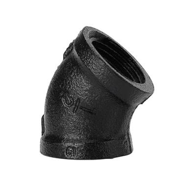 Imagem de Acessórios para tubos pretos de 1/5.1 cm Cotovelo de 45 graus - Home Expert 4 pacotes de cotovelo de ferro fundido maleável Acessórios de tubulação rosqueada de 45 graus para suporte de prateleiras de