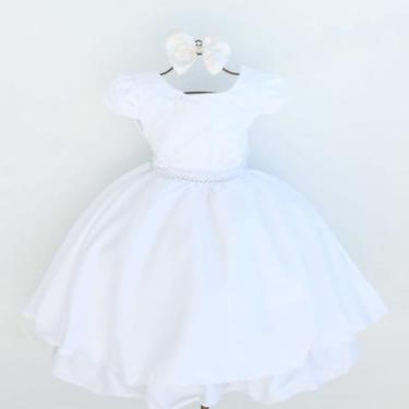 Imagem de Vestido Infantil Daminha Batizado Branco Luxo E Tiara - Pingo de Gente