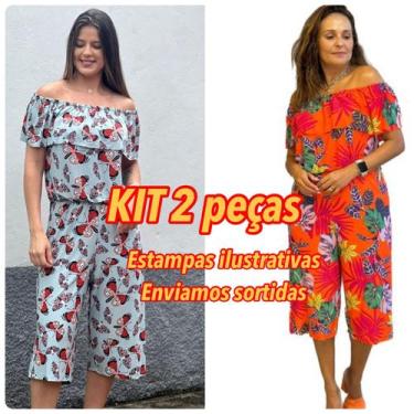 Imagem de Macacão Ciganinha Pantacourt Com Mangas Ombro a Ombro Estampado, solti