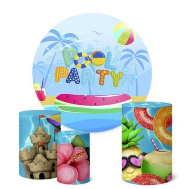 Imagem de Trio Capas Cilindro + Painel Redondo 1,50m Pool Party - Fadrix