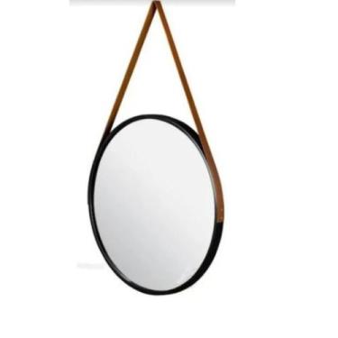Imagem de Espelho Redondo 33 Cm Decorativo Adnet Preto Alça Caramelo - FWB