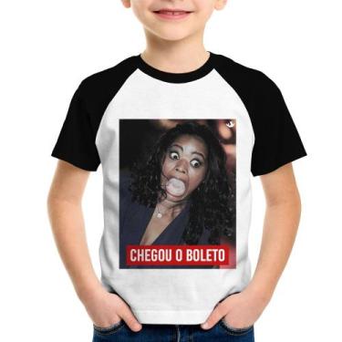 Imagem de Camiseta Raglan Infantil Chegou o boleto - Foca na Moda, Branco, Preto