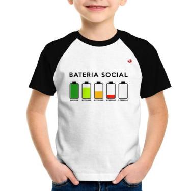 Imagem de Camiseta Raglan Infantil Bateria Social - Foca na Moda, Branco, Preto,