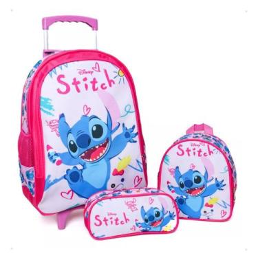 Imagem de Mochila + Estojo + Lancheira Térmica Desenho Stitch Rodinhas - Essenci