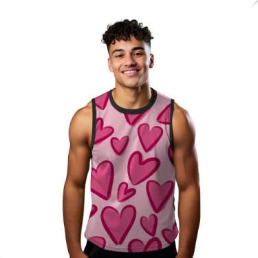 Imagem de Camiseta Algodão Regata Verão Estilo Moda Praia Coração Cartoon Rosa A