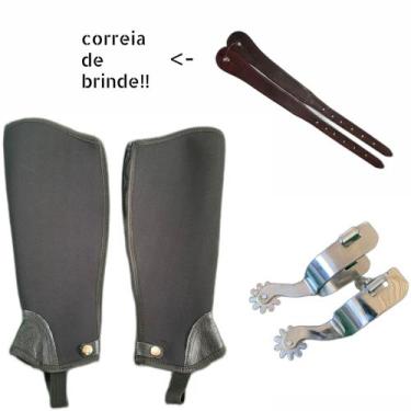 Imagem de Kit Perneira de Neoprene + Espora de Inox + Correia de Espora em Couro