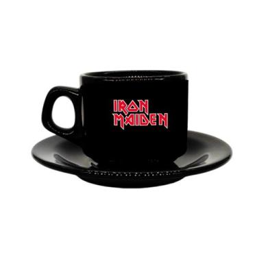 Imagem de Xícara Preta Pires Iron Maiden Heavy Metal Eddie Rock 180mL - VilelaGG
