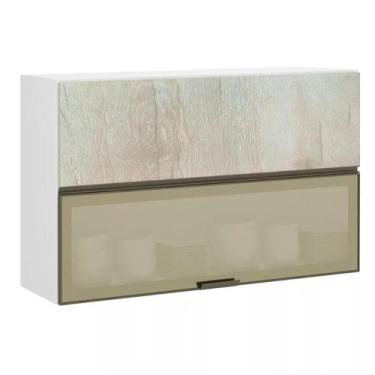 Imagem de Armário Basculante Misto Perola 120 cm 2 Portas Alumínio e com Vidro R