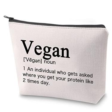 Imagem de ZJXHPO Bolsa de cosméticos vegana, estojo de viagem vegetariano, kit de sobrevivência de herbívoros, definição vegana, bolsa com zíper, bolsa vegana, presente para mulheres, vegano, 23.5*17 cm