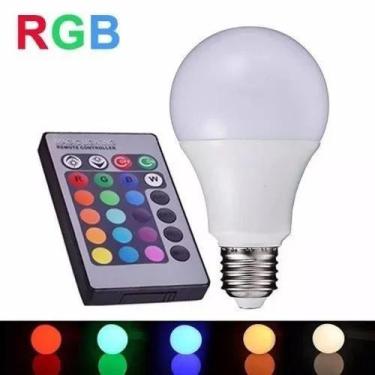 Imagem de Lampada Bulbo Led Rgb 5w E27 Bivolt Mais Controle Remoto