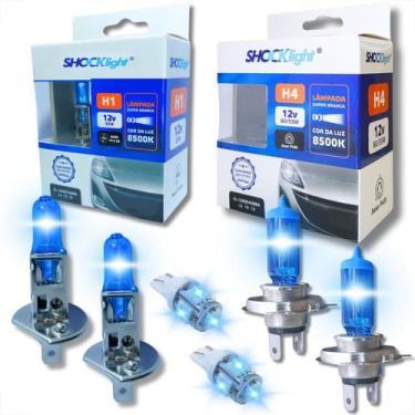 Imagem de Kit lâmpada farol alto baixo e lanterna conectores h1 h4 e t10 duplo f