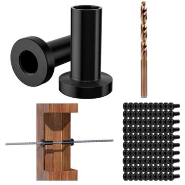 Imagem de RailinGo Pacote com 100 capas protetoras de cabos pretos para kit de trilhos de cabos de fio de 1/20.3 cm, 5/81.3 cm ou 3/40.6 cm, mangas protetoras de aço inoxidável de grau marítimo 316 para postes