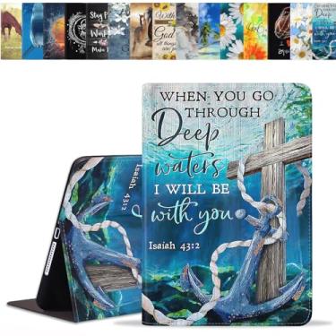 Imagem de BWOOLL Capa para Samsung Galaxy Tab S10 Plus (2024)/S9 Plus/S9 FE Plus 5G 12,4 polegadas (2023), capa fina de couro PU com suporte para despertar/hibernar, cruz e âncora versículo bíblico Isaías 43:2
