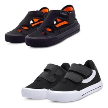 Imagem de Kit 2 Pares Sandália Papete Infantil Preta E Tênis Menino Casual Escolar Mzkid-Masculino