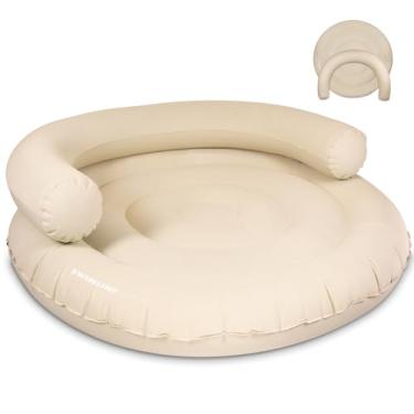Imagem de SWIMLINE Jangada circular original Cloud Chaise 360 para piscina para adultos e crianças | Textura de espuma de tecido confortável para flutuar e relaxar no quintal | 1 a 3 pessoas e cães