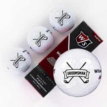 Imagem de Bolas de golfe Groomsman, manga com 3 bolas de golfe personalizadas para homens, Wilson Staff Elite, presentes para padrinhos