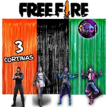 Imagem de kit: 3 Cortina Metalizada, FREE FIRE Decoração , Festa , Aniversário, 