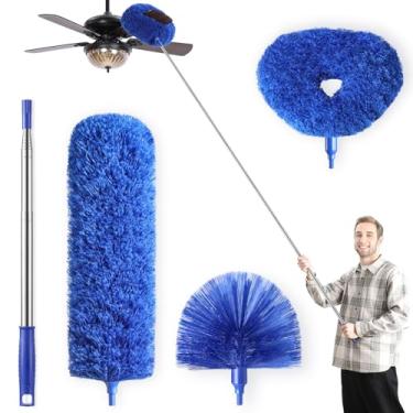 Imagem de Espanador de microfibra para pás de ventilador de teto alto, teia de aranha com haste de extensão ajusta 38 – 201 cm, kit de espanador de limpeza reutilizável com 3 cabeças de espanador para estores