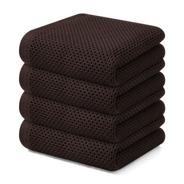 Imagem de Pano de prato Kitinjoy 100% algodão, tecido waffle, kit com 4 unidades, supermacio e absorvente para secar louça, pano de mão para cozinha, 33 x 71 cm, marrom-escuro